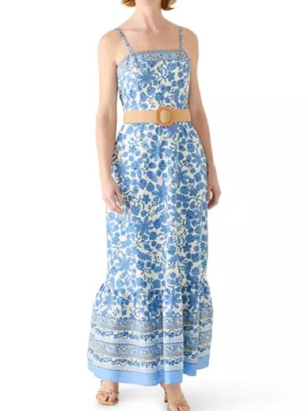 NWT Taylor Blue Floral Print Maxi Dress with adjustable straps, body is lined